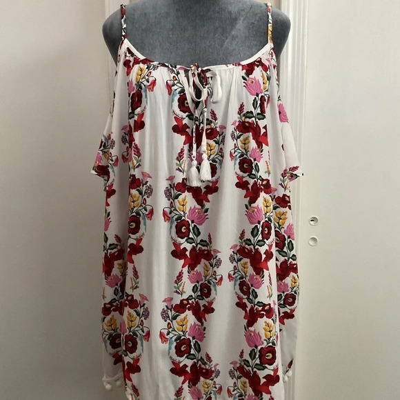 🔷 Revolve Show Me Your Mumu Floral Cold Shoulder Bonnaroo Pom Pom Mini Dress - Picture 3 of 6